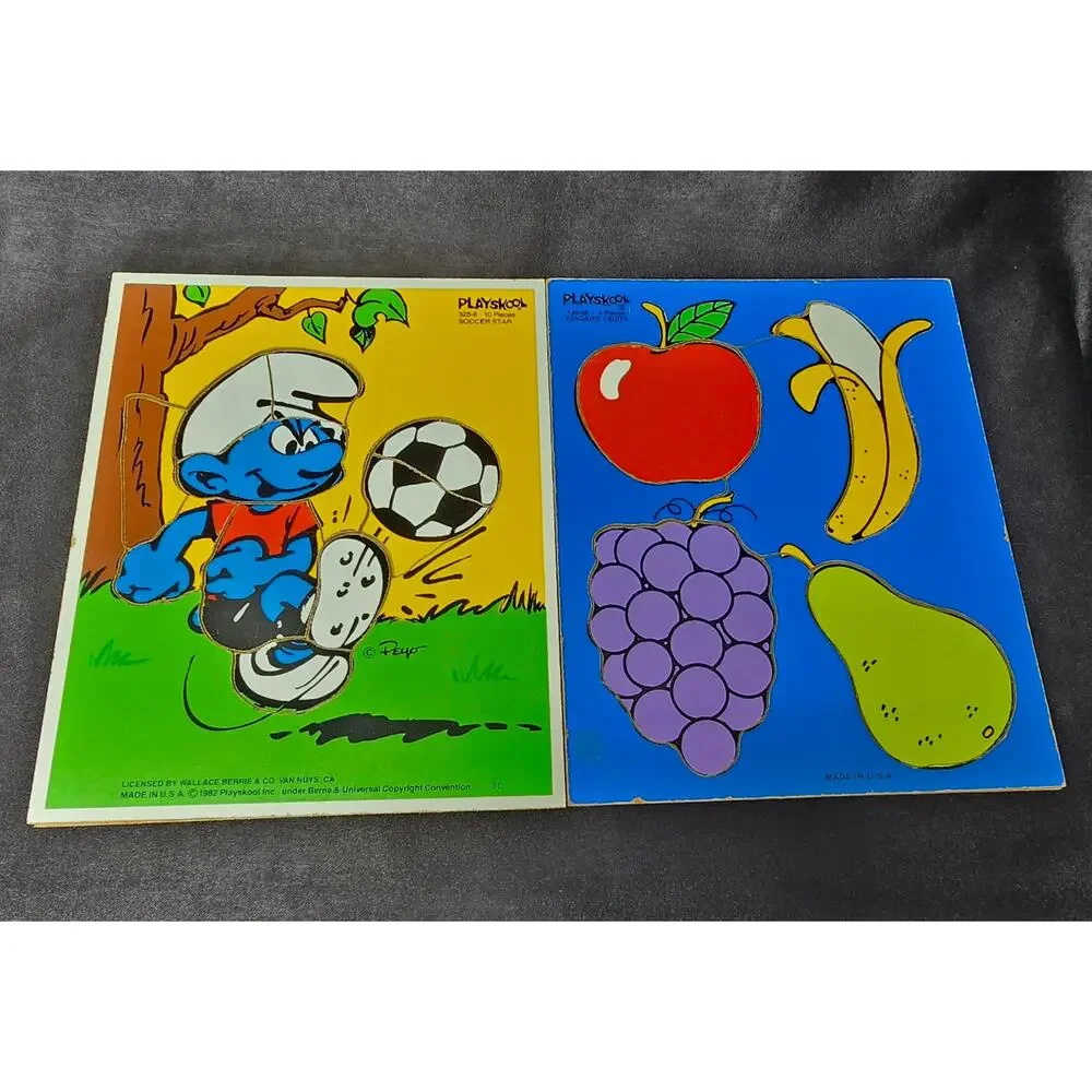 Playskool Soccer Star Smurf & Favorite Fruit Wooden Puzzle Set